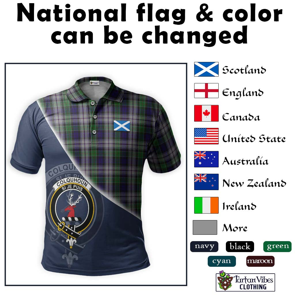 Tartan Vibes Clothing Colquhoun Dress Tartan Polo Shirt with Personalised National Flag and Family Crest Half Style