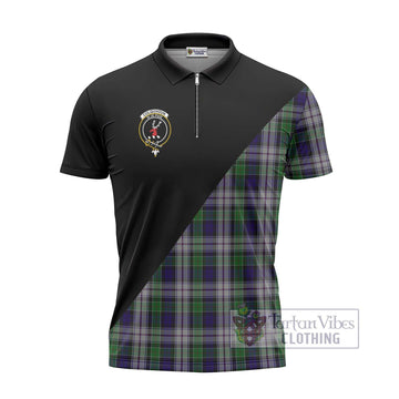 Colquhoun Dress Tartan Zipper Polo Shirt with Family Crest and Military Logo Style