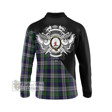 Colquhoun Dress Tartan Long Sleeve Polo Shirt with Family Crest and Military Logo Style