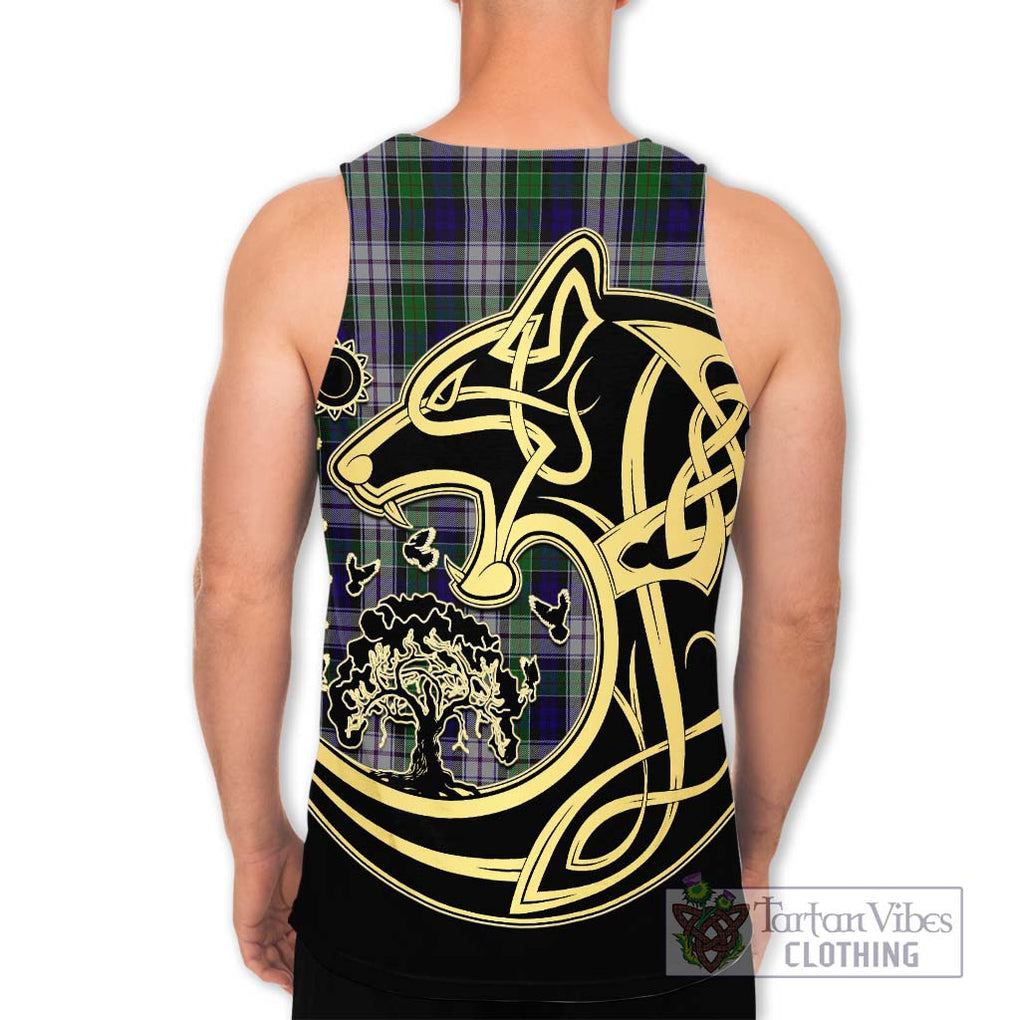 Colquhoun Dress Tartan Men's Tank Top with Family Crest Celtic Wolf Style - Tartan Vibes Clothing