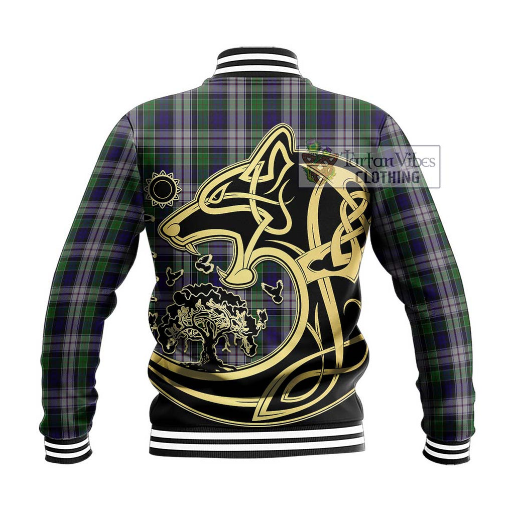 Colquhoun Dress Tartan Baseball Jacket with Family Crest Celtic Wolf Style - Tartan Vibes Clothing