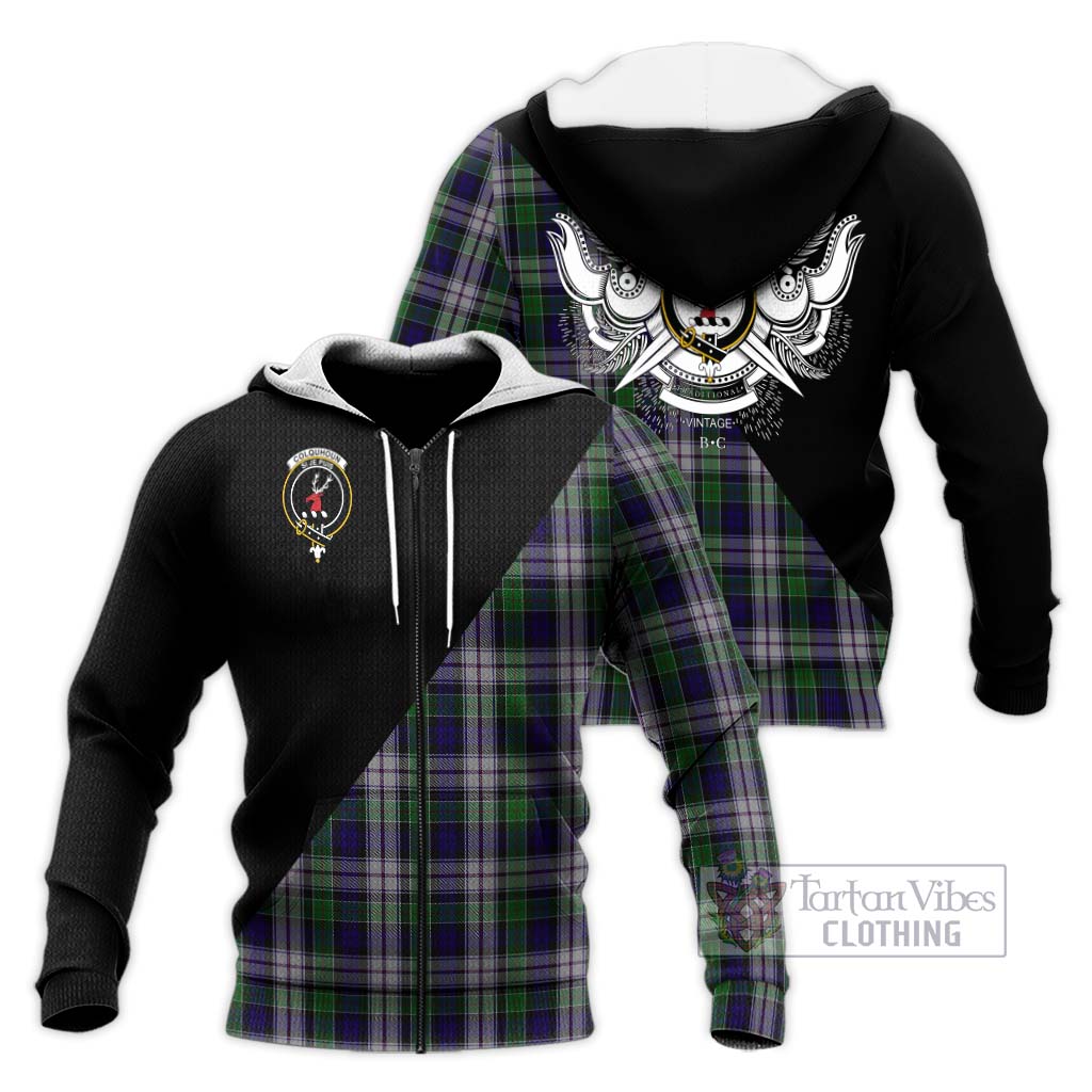 Tartan Vibes Clothing Colquhoun Dress Tartan Knitted Hoodie with Family Crest and Military Logo Style