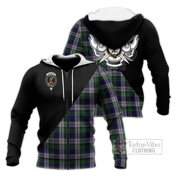 Colquhoun Dress Tartan Knitted Hoodie with Family Crest and Military Logo Style