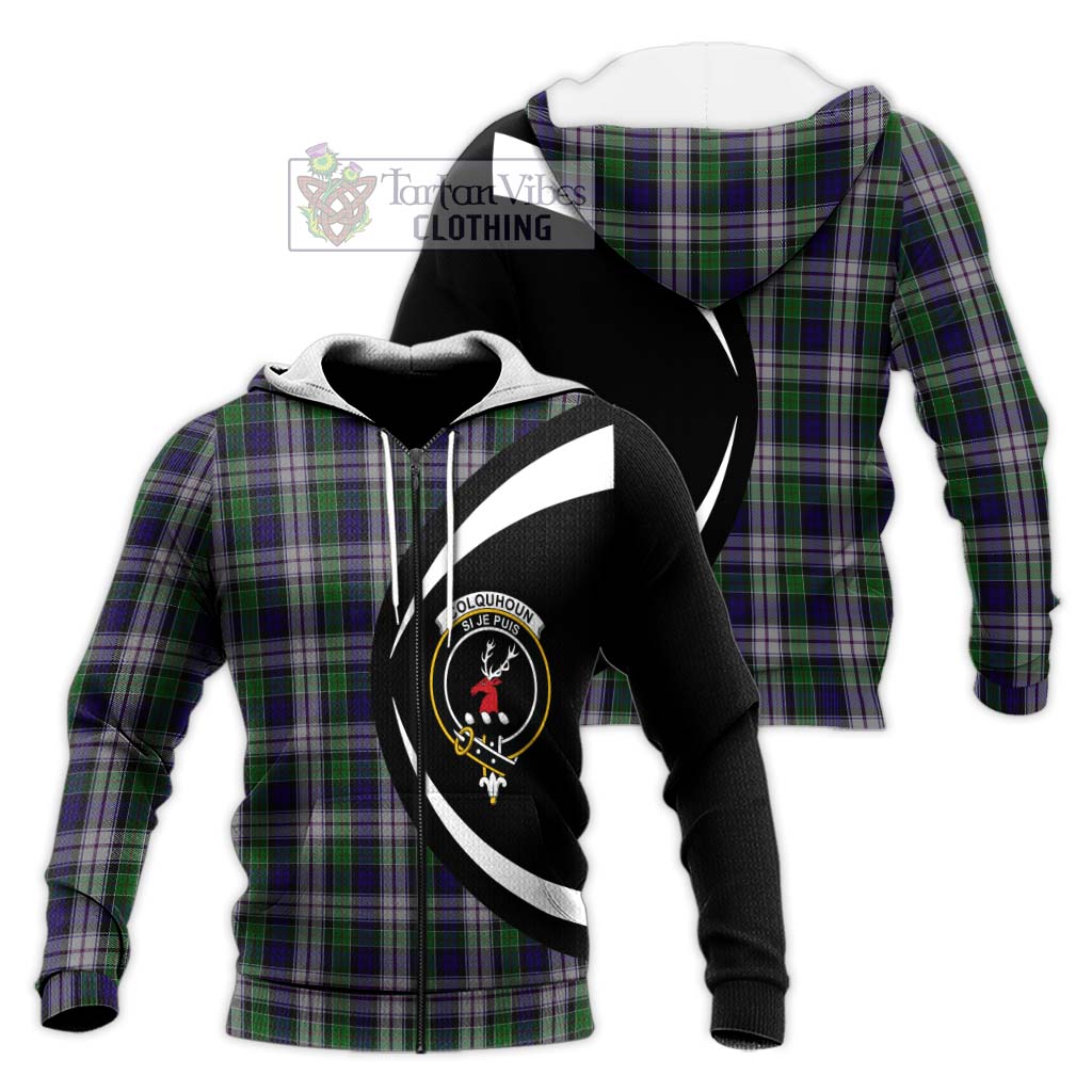 Colquhoun Dress Tartan Knitted Hoodie with Family Crest Circle Style Unisex Knitted Zip Hoodie - Tartan Vibes Clothing