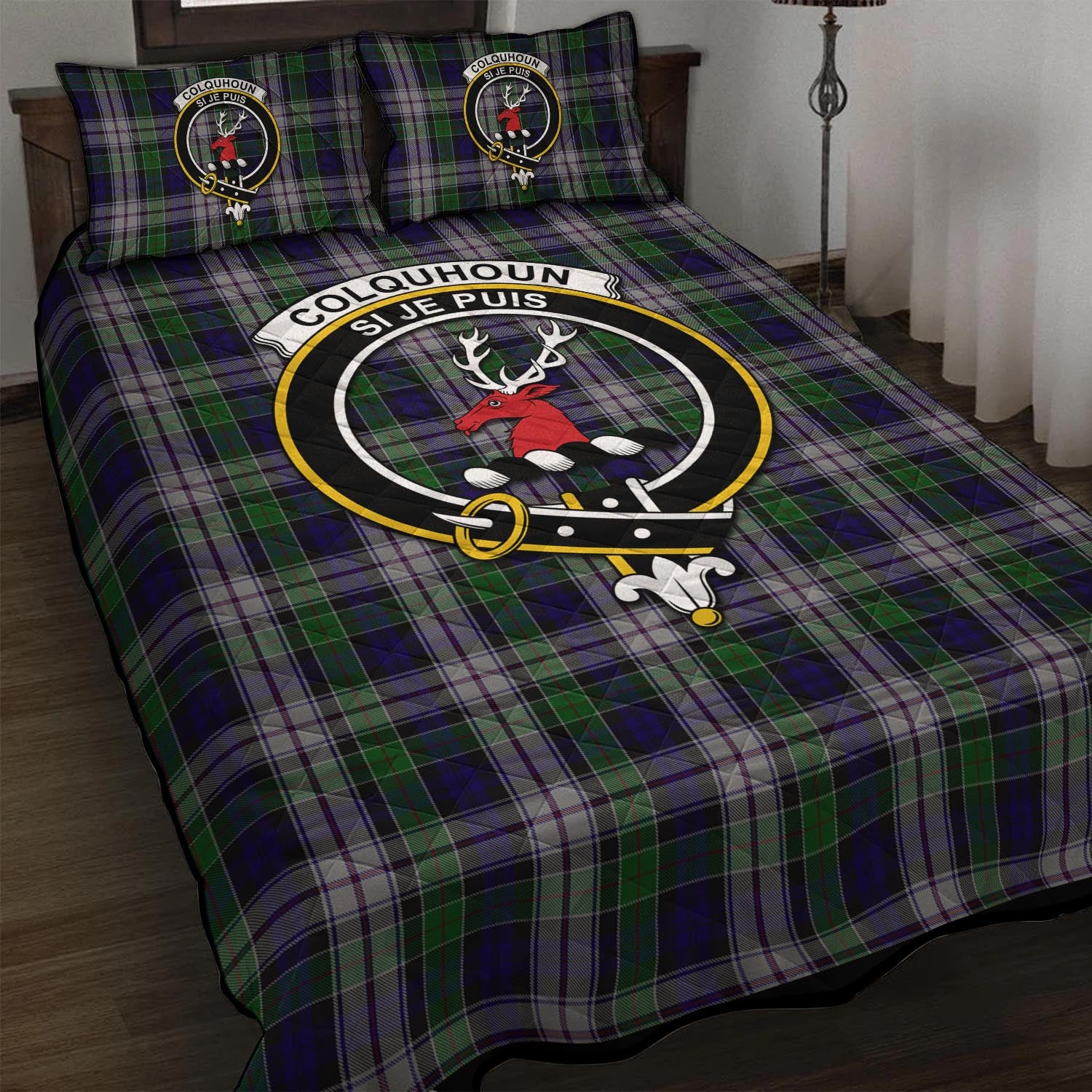 Colquhoun Dress Tartan Quilt Bed Set with Family Crest - Tartan Vibes Clothing