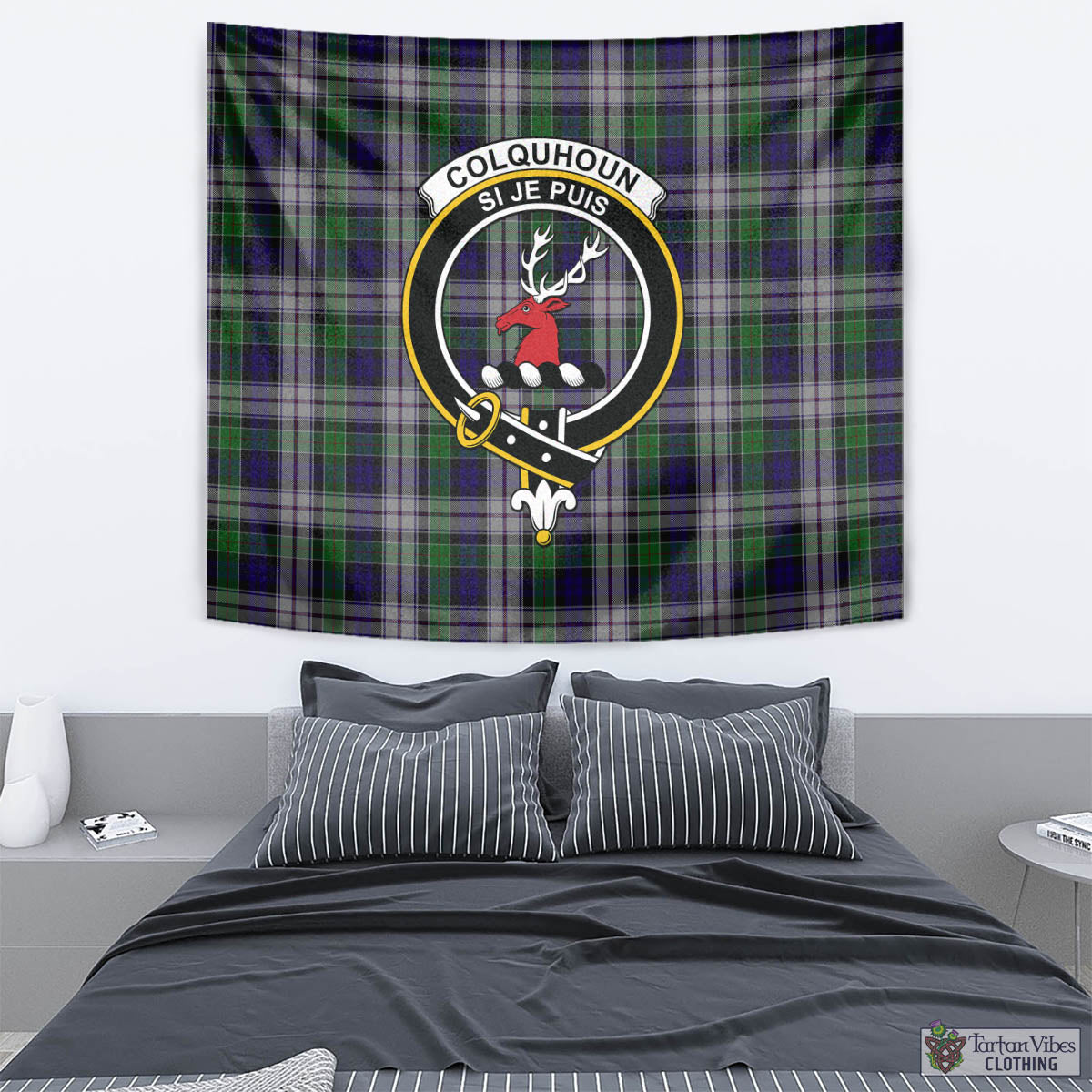 Tartan Vibes Clothing Colquhoun Dress Tartan Tapestry Wall Hanging and Home Decor for Room with Family Crest