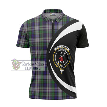 Colquhoun Dress Tartan Zipper Polo Shirt with Family Crest Circle Style