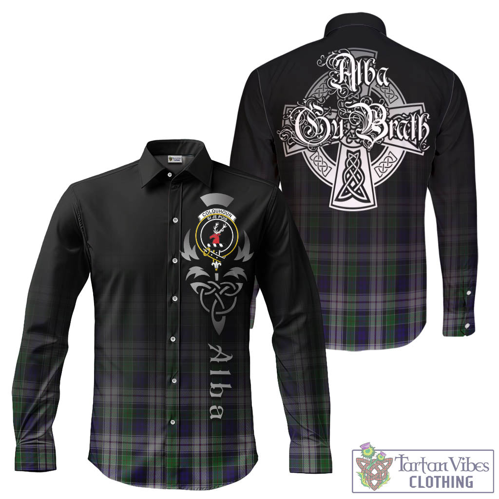 Tartan Vibes Clothing Colquhoun Dress Tartan Long Sleeve Button Up Featuring Alba Gu Brath Family Crest Celtic Inspired