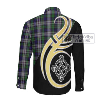 Colquhoun Dress Tartan Long Sleeve Button Shirt with Family Crest and Celtic Symbol Style