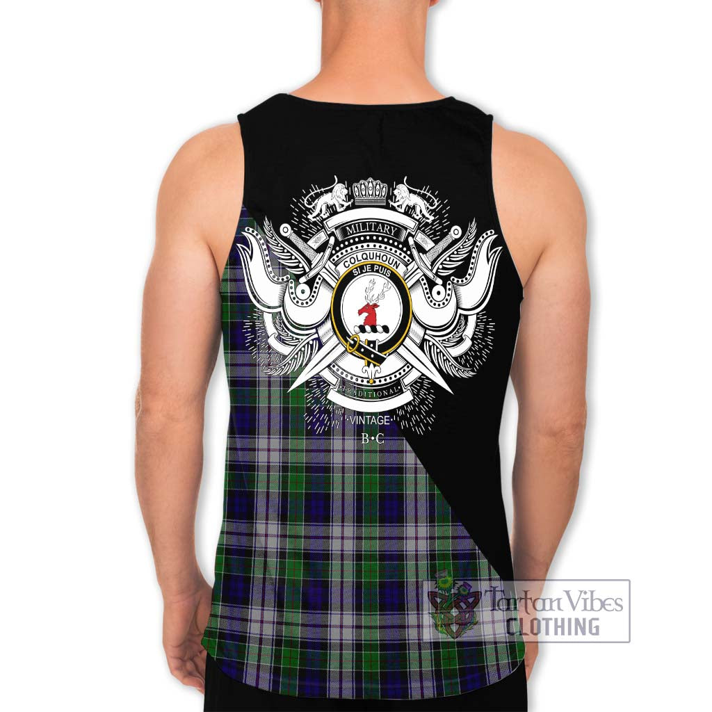 Tartan Vibes Clothing Colquhoun Dress Tartan Men's Tank Top with Family Crest and Military Logo Style