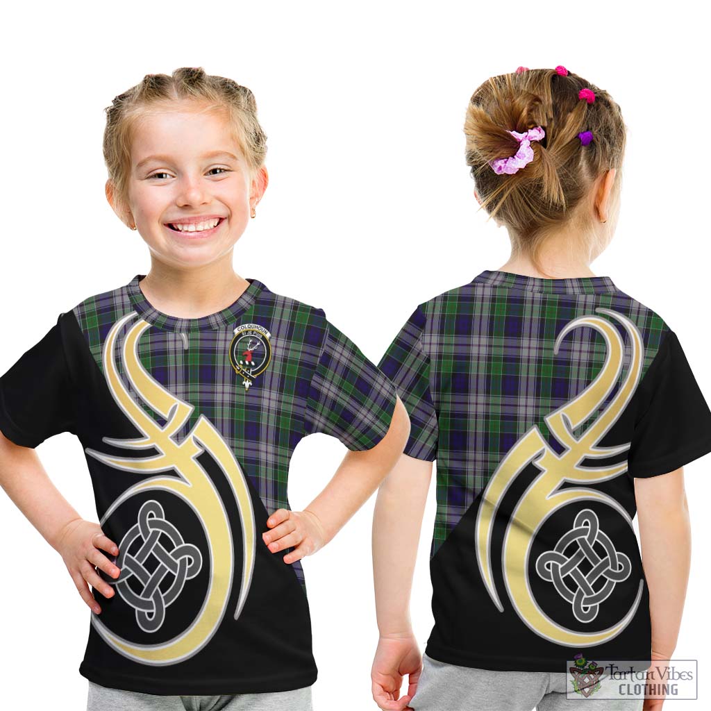 Colquhoun Dress Tartan Kid T-Shirt with Family Crest and Celtic Symbol Style - Tartan Vibes Clothing