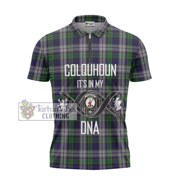 Colquhoun Dress Tartan Zipper Polo Shirt with Family Crest DNA In Me Style