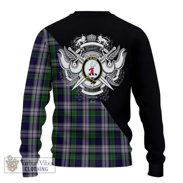 Colquhoun Dress Tartan Knitted Sweater with Family Crest and Military Logo Style