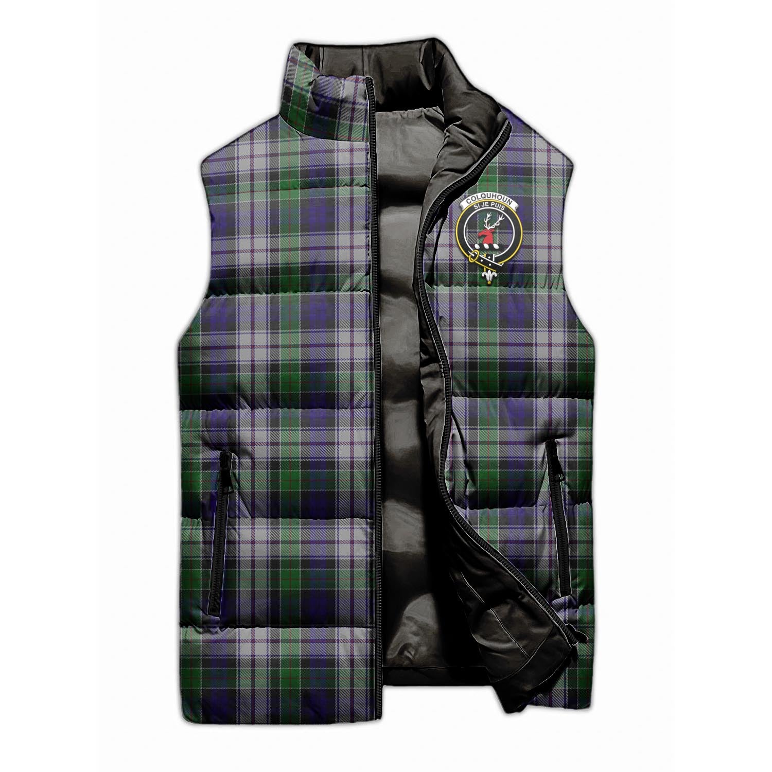 Colquhoun Dress Tartan Sleeveless Puffer Jacket with Family Crest - Tartanvibesclothing