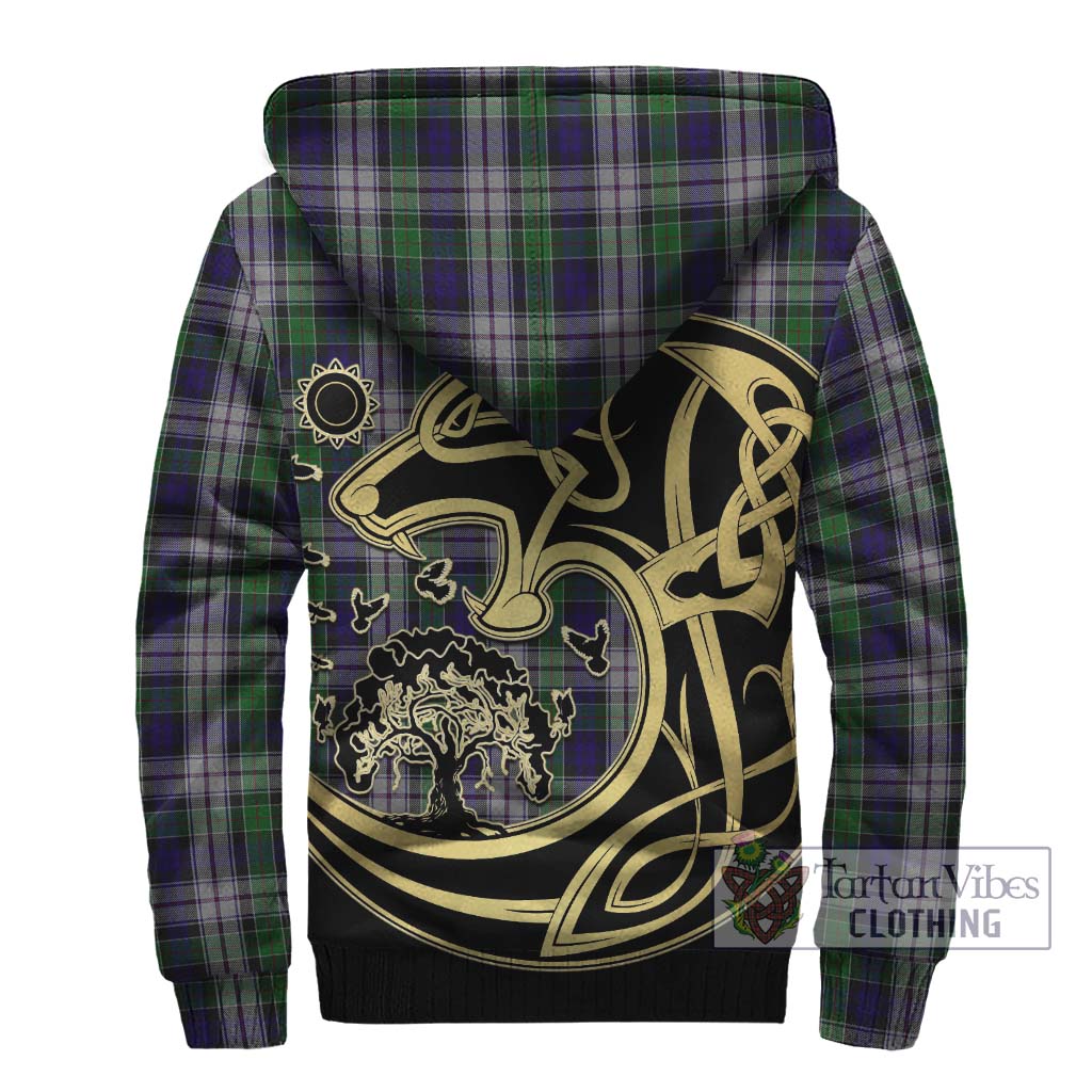 Tartan Vibes Clothing Colquhoun Dress Tartan Sherpa Hoodie with Family Crest Celtic Wolf Style