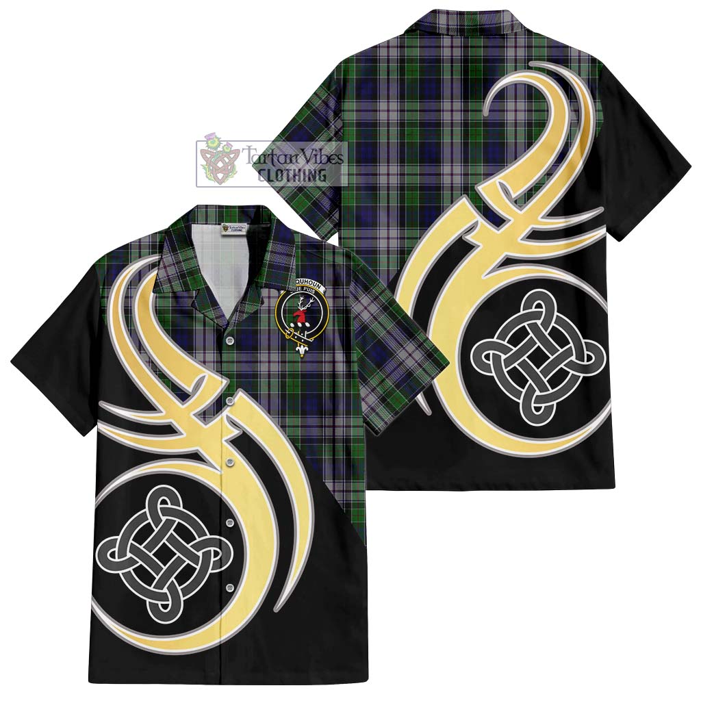 Colquhoun Dress Tartan Short Sleeve Button Shirt with Family Crest and Celtic Symbol Style - Tartan Vibes Clothing