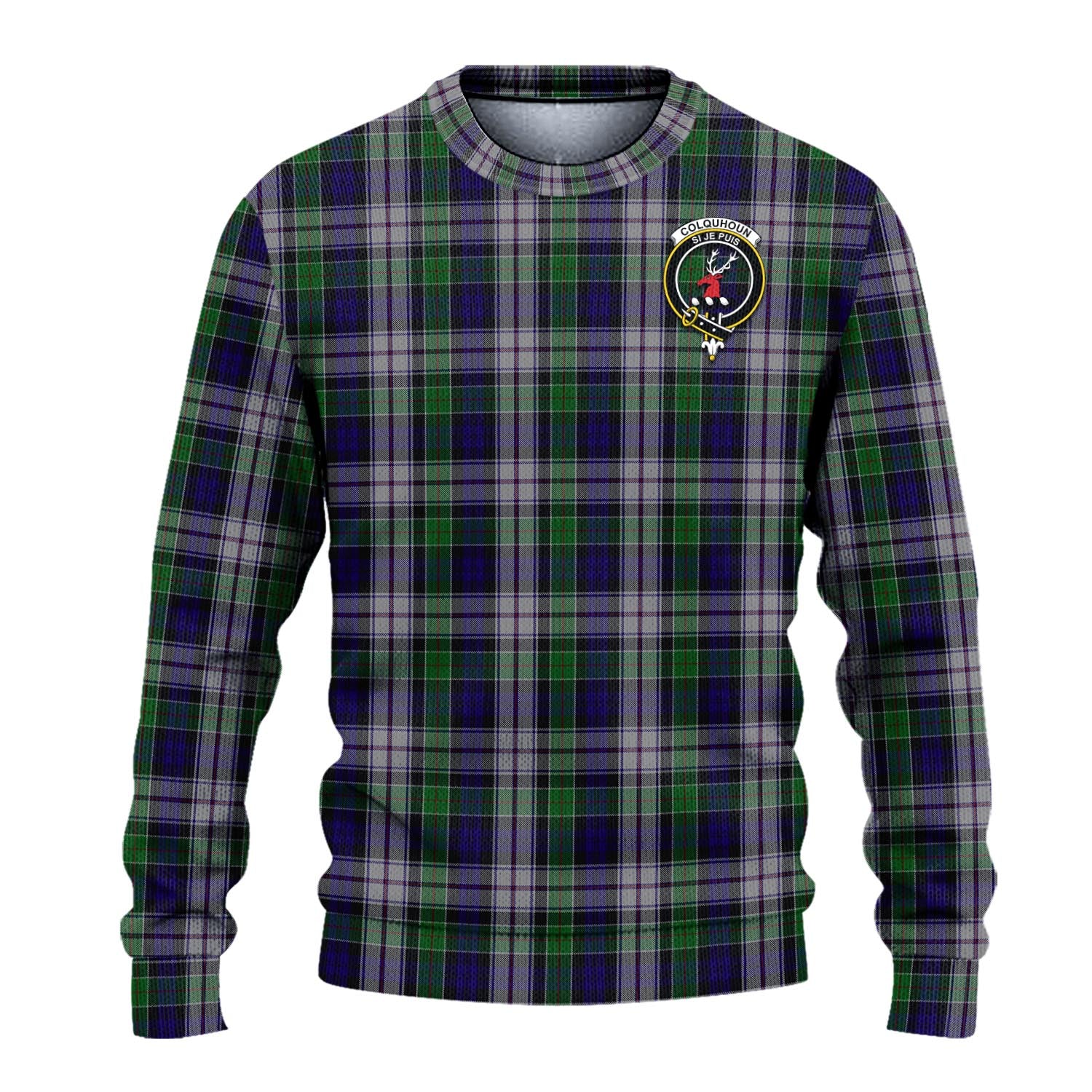 Colquhoun Dress Tartan Knitted Sweater with Family Crest - Tartanvibesclothing