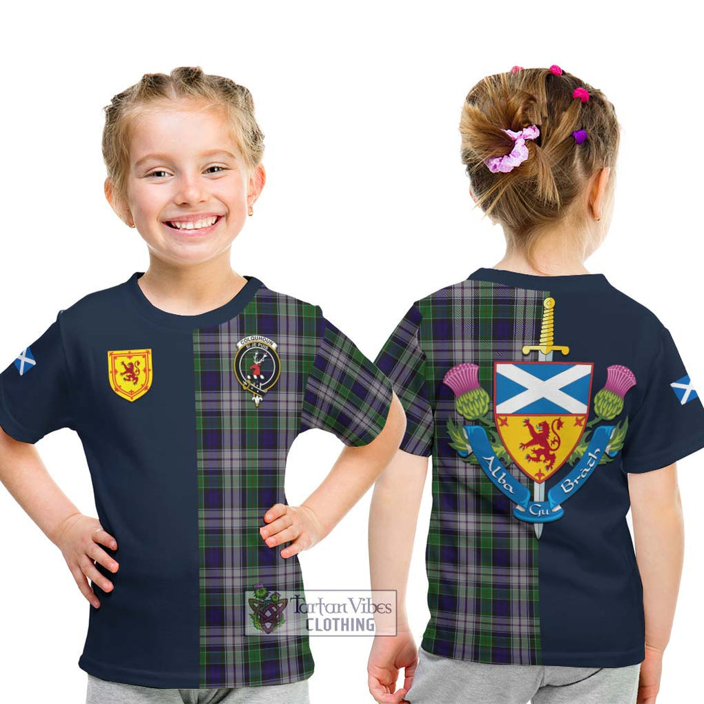 Tartan Vibes Clothing Colquhoun Dress Tartan Kid T-Shirt with Scottish Lion Royal Arm Half Style