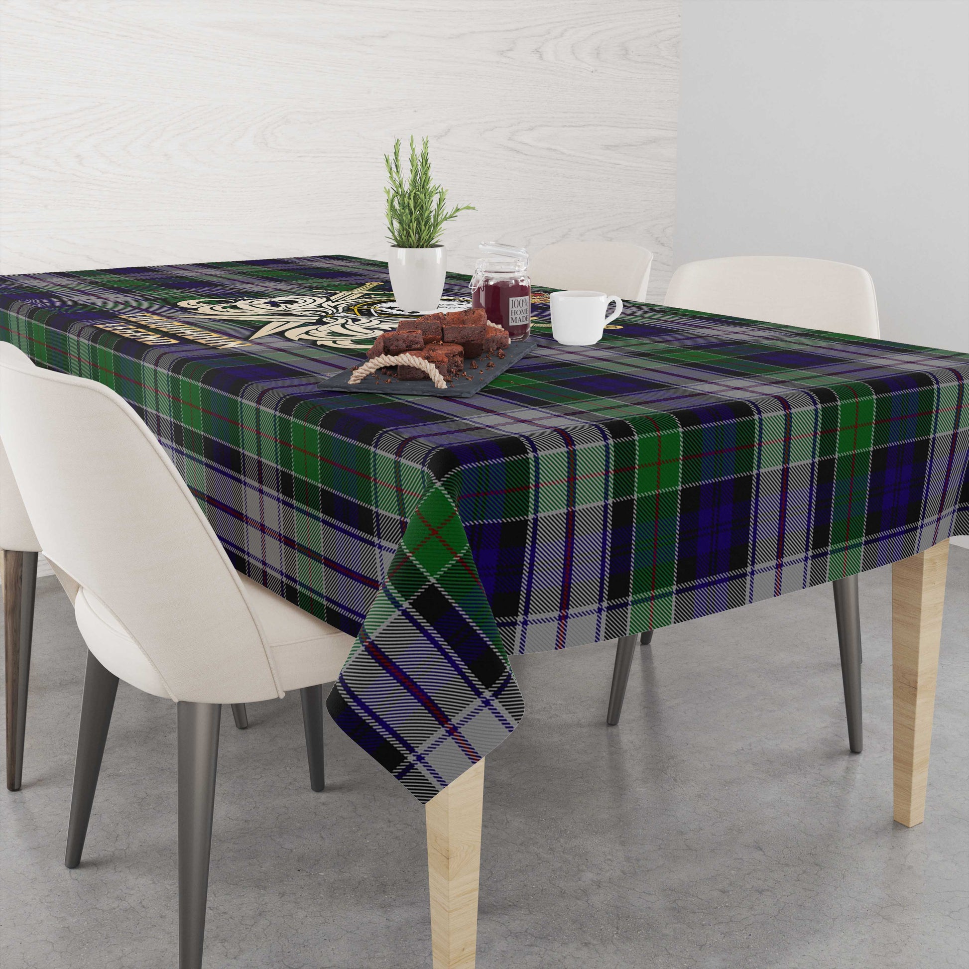 Tartan Vibes Clothing Colquhoun Dress Tartan Tablecloth with Clan Crest and the Golden Sword of Courageous Legacy