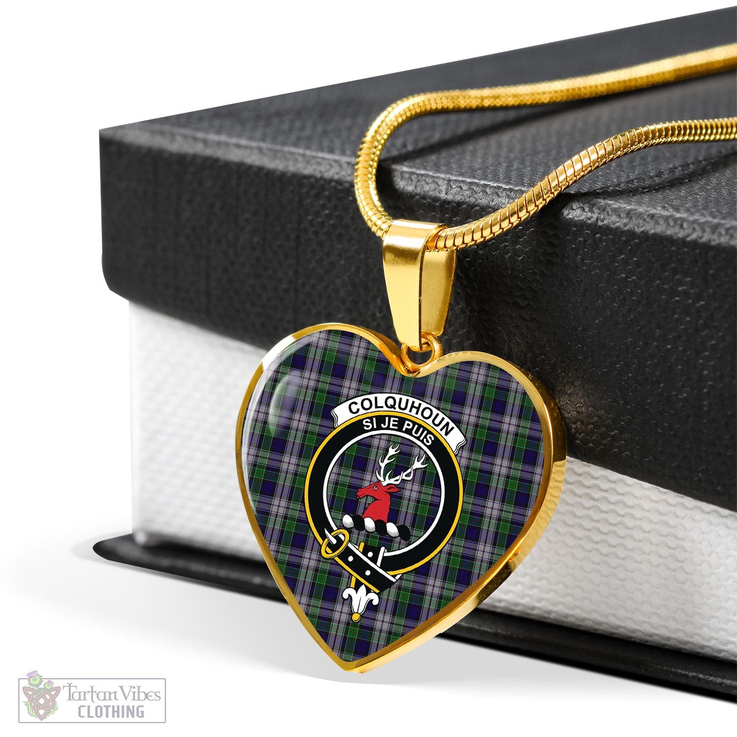 Tartan Vibes Clothing Colquhoun Dress Tartan Heart Necklace with Family Crest