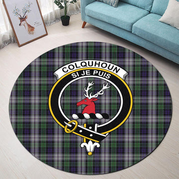 Colquhoun Dress Tartan Round Rug with Family Crest