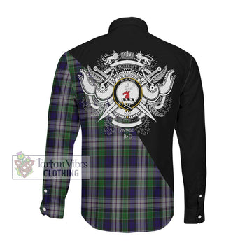 Colquhoun Dress Tartan Long Sleeve Button Shirt with Family Crest and Military Logo Style