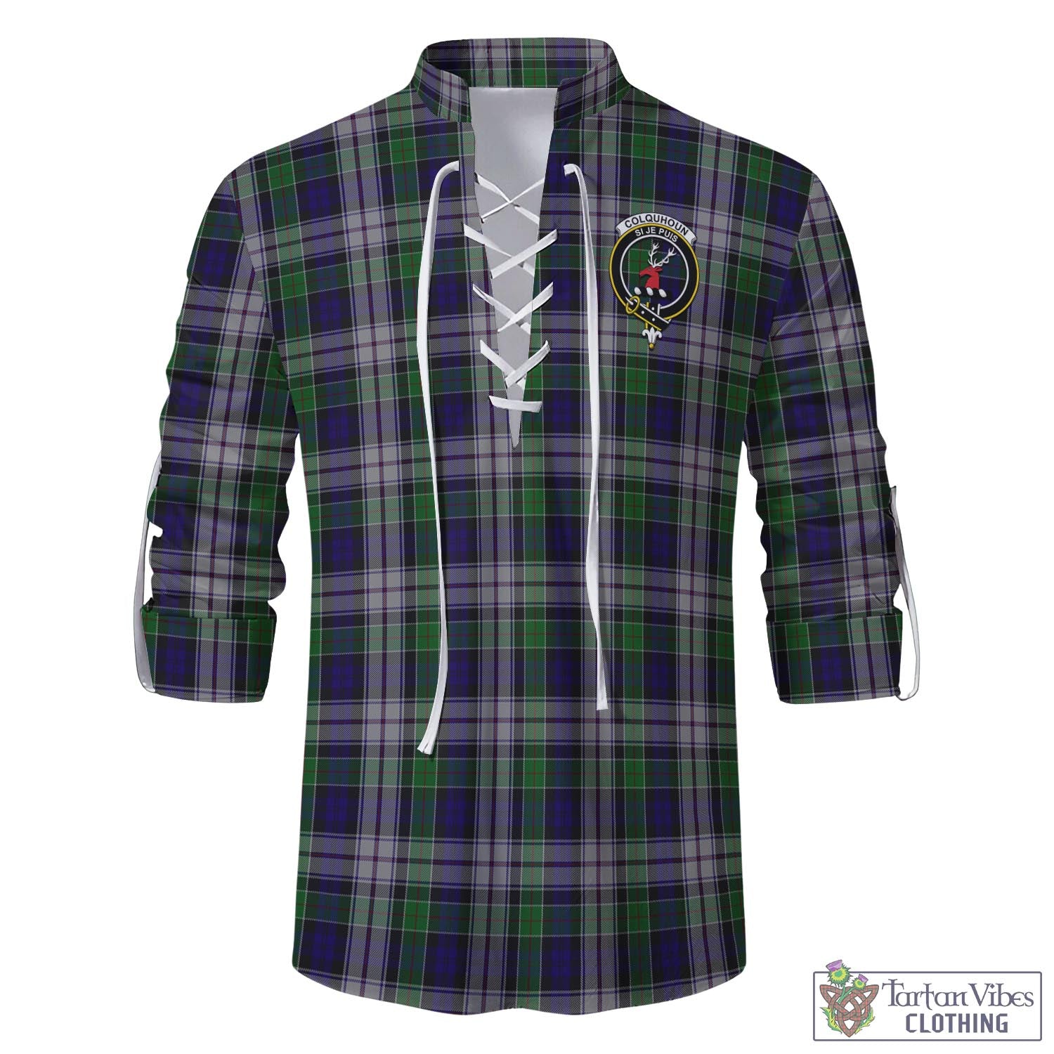 Tartan Vibes Clothing Colquhoun Dress Tartan Men's Scottish Traditional Jacobite Ghillie Kilt Shirt with Family Crest