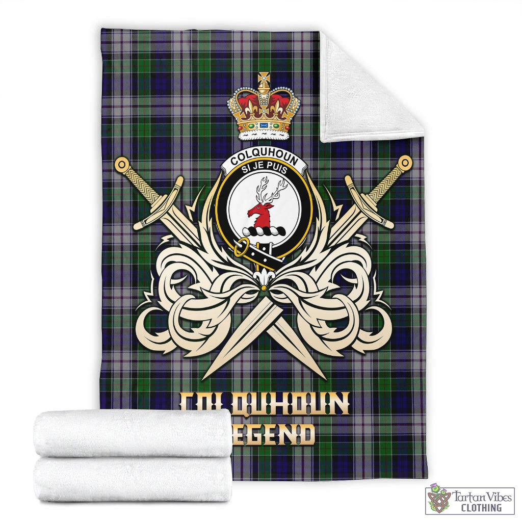 Tartan Vibes Clothing Colquhoun Dress Tartan Blanket with Clan Crest and the Golden Sword of Courageous Legacy