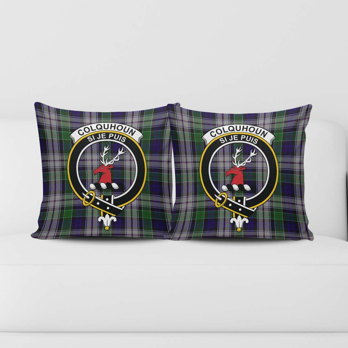 Colquhoun Dress Tartan Pillow Cover with Family Crest - Tartanvibesclothing