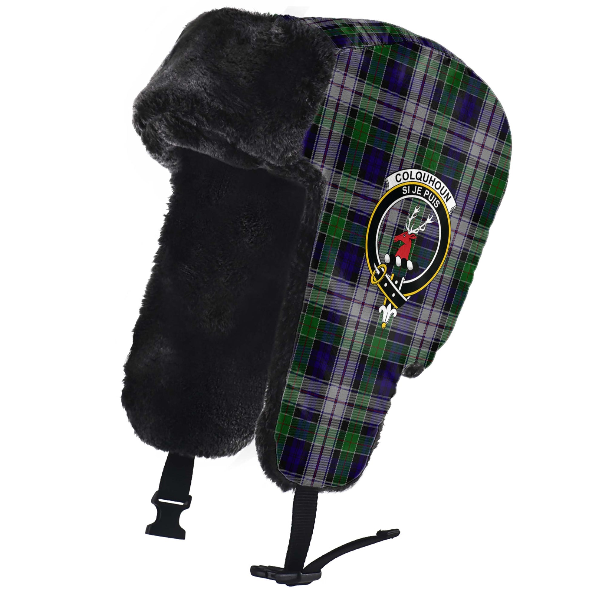 Colquhoun Dress Tartan Winter Trapper Hat with Family Crest - Tartanvibesclothing