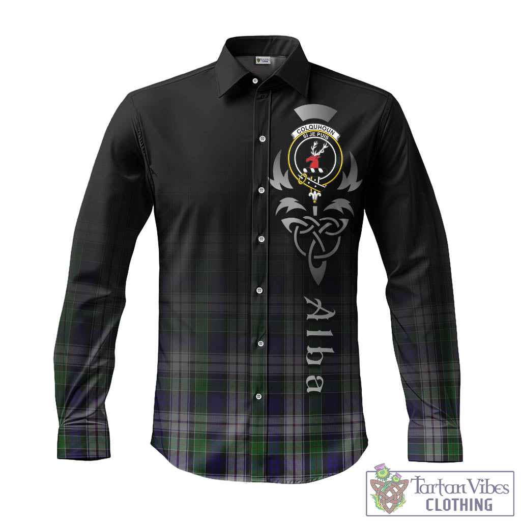 Tartan Vibes Clothing Colquhoun Dress Tartan Long Sleeve Button Up Featuring Alba Gu Brath Family Crest Celtic Inspired