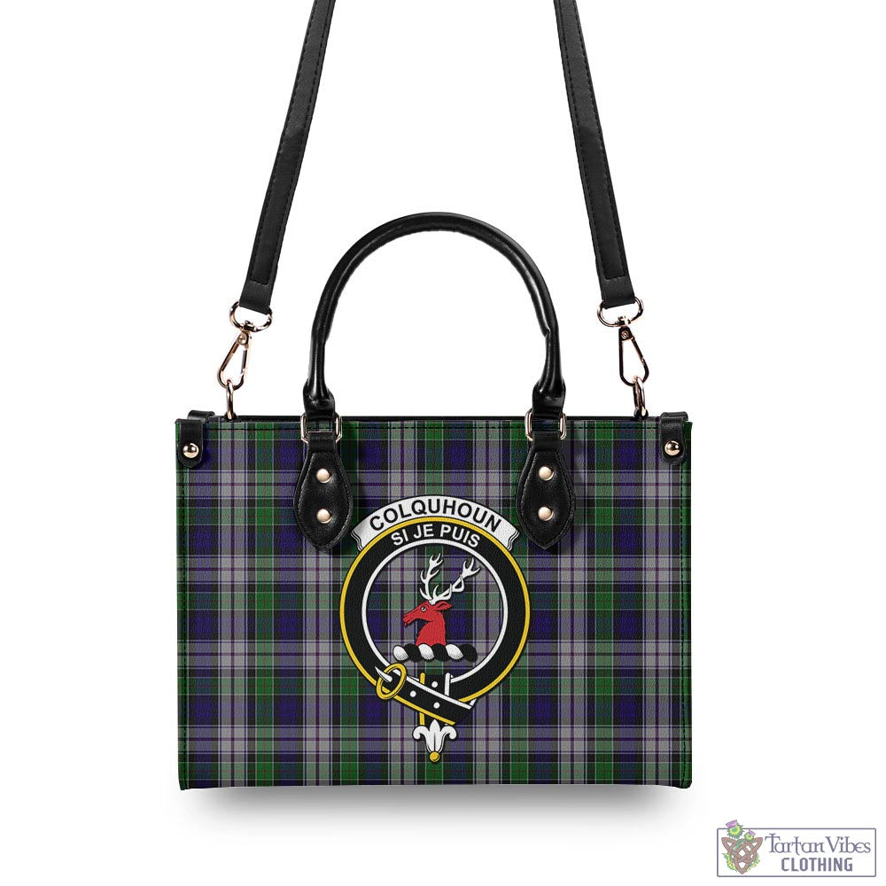 Tartan Vibes Clothing Colquhoun Dress Tartan Luxury Leather Handbags with Family Crest