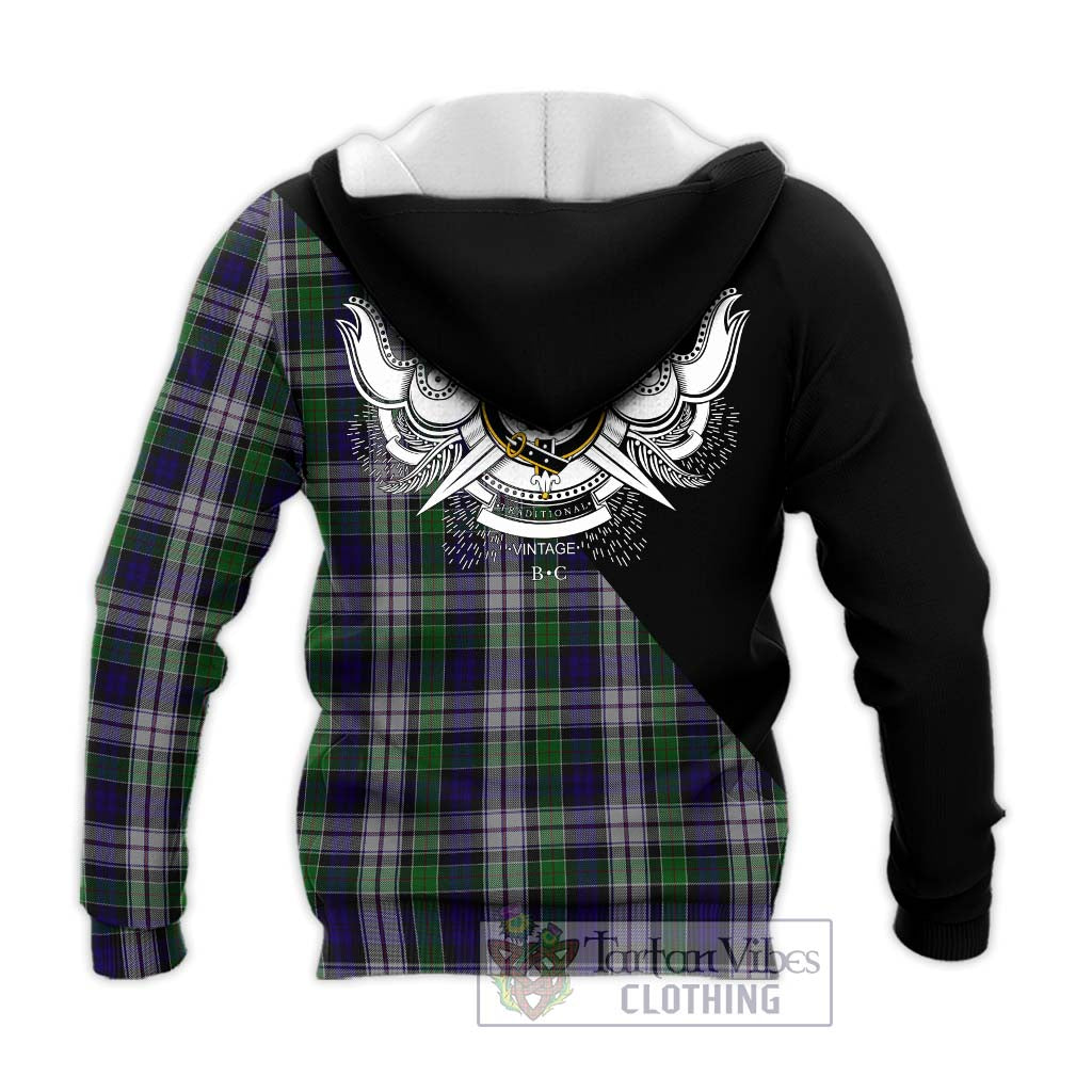 Tartan Vibes Clothing Colquhoun Dress Tartan Knitted Hoodie with Family Crest and Military Logo Style