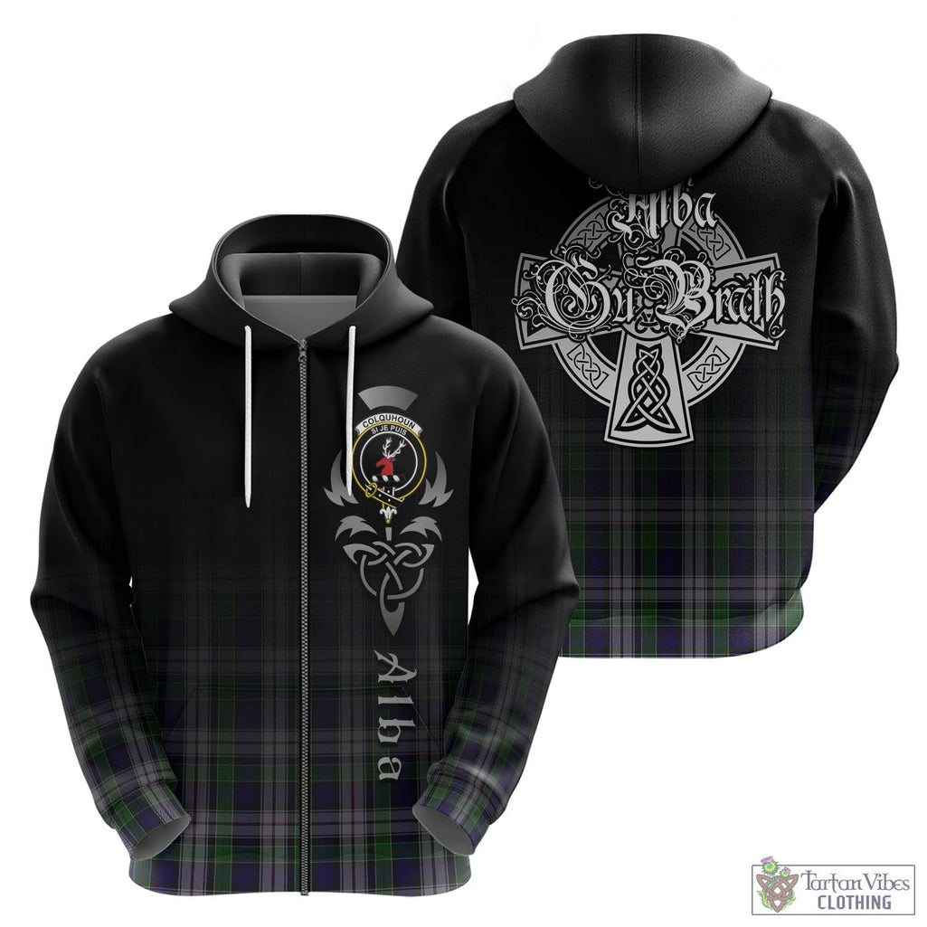 Tartan Vibes Clothing Colquhoun Dress Tartan Hoodie Featuring Alba Gu Brath Family Crest Celtic Inspired