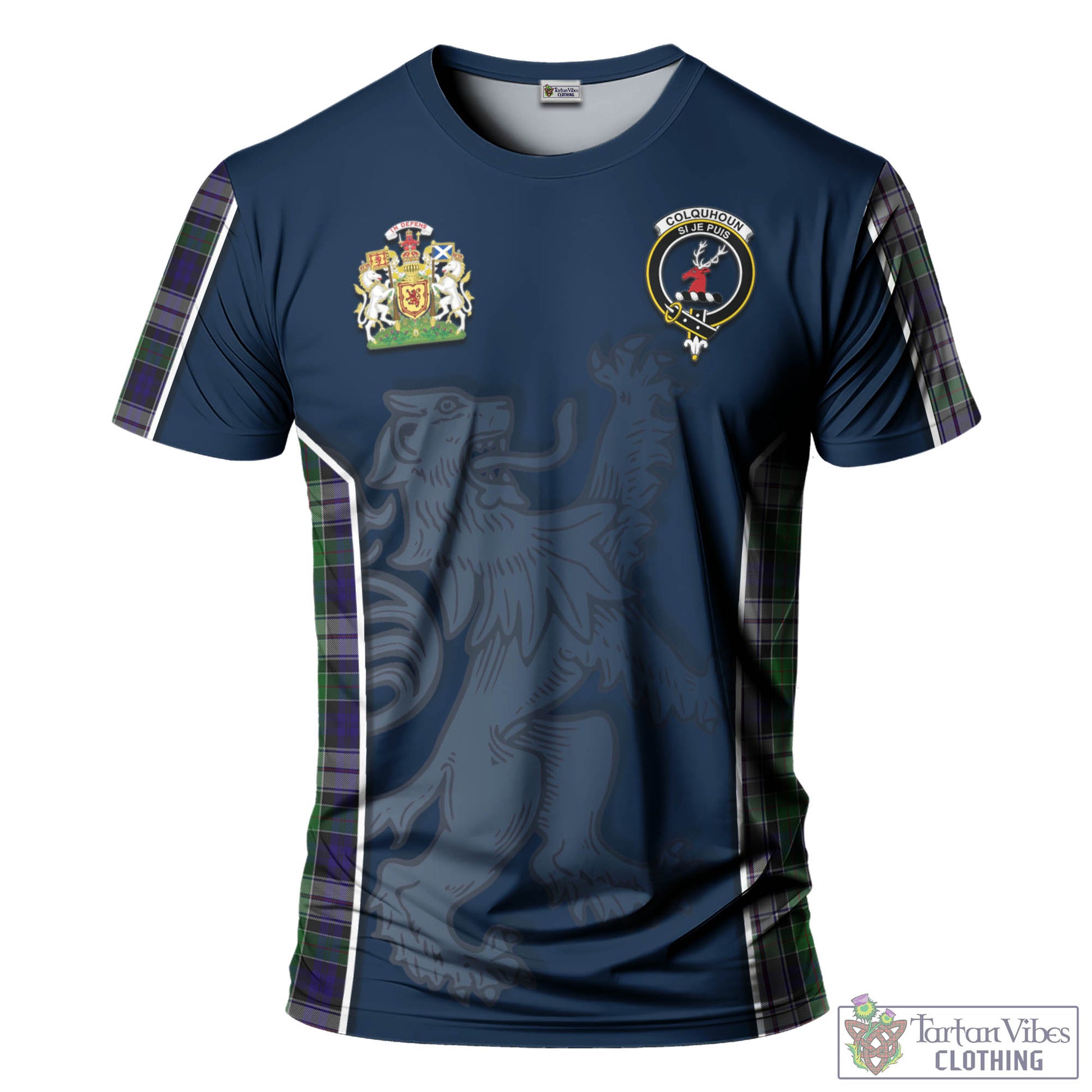 Tartan Vibes Clothing Colquhoun Dress Tartan T-Shirt with Family Crest and Lion Rampant Vibes Sport Style