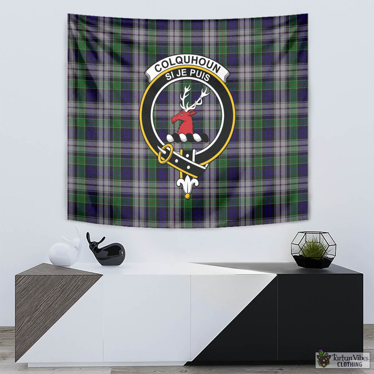 Tartan Vibes Clothing Colquhoun Dress Tartan Tapestry Wall Hanging and Home Decor for Room with Family Crest