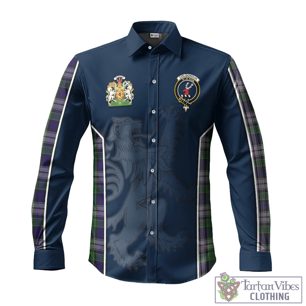 Tartan Vibes Clothing Colquhoun Dress Tartan Long Sleeve Button Up Shirt with Family Crest and Lion Rampant Vibes Sport Style