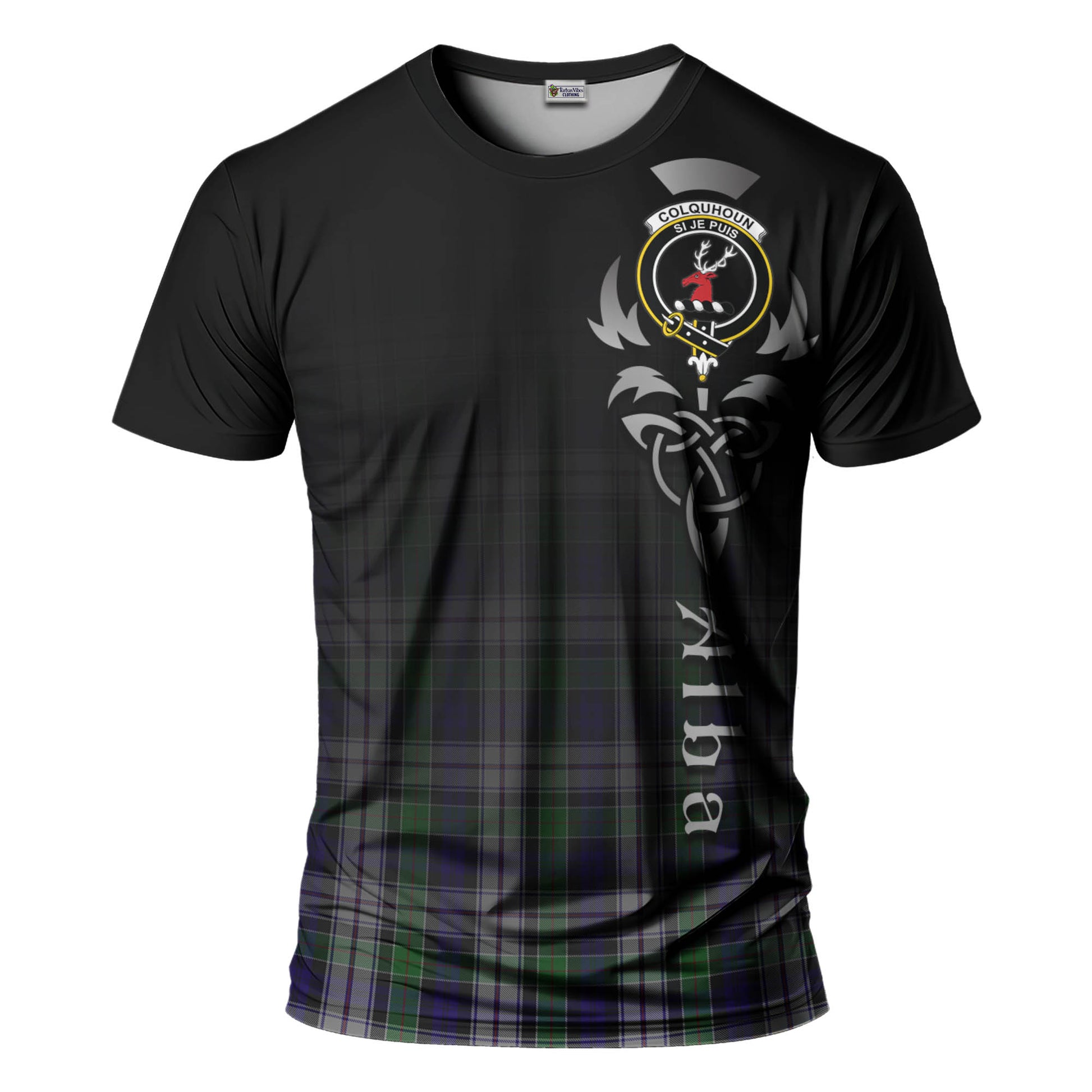 Tartan Vibes Clothing Colquhoun Dress Tartan T-Shirt Featuring Alba Gu Brath Family Crest Celtic Inspired