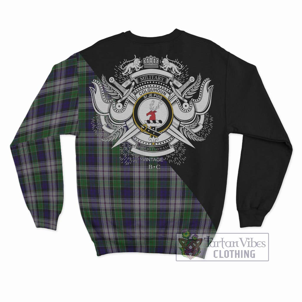 Tartan Vibes Clothing Colquhoun Dress Tartan Sweatshirt with Family Crest and Military Logo Style