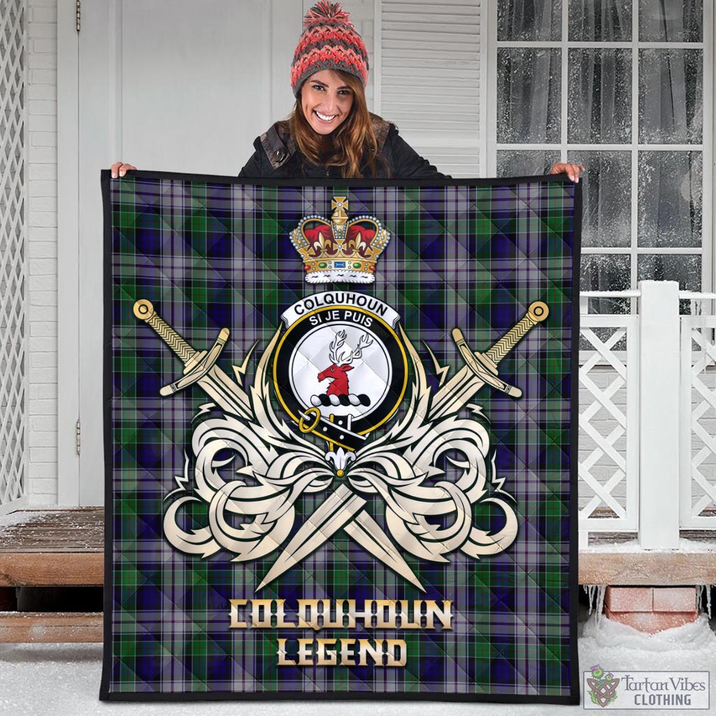 Tartan Vibes Clothing Colquhoun Dress Tartan Quilt with Clan Crest and the Golden Sword of Courageous Legacy