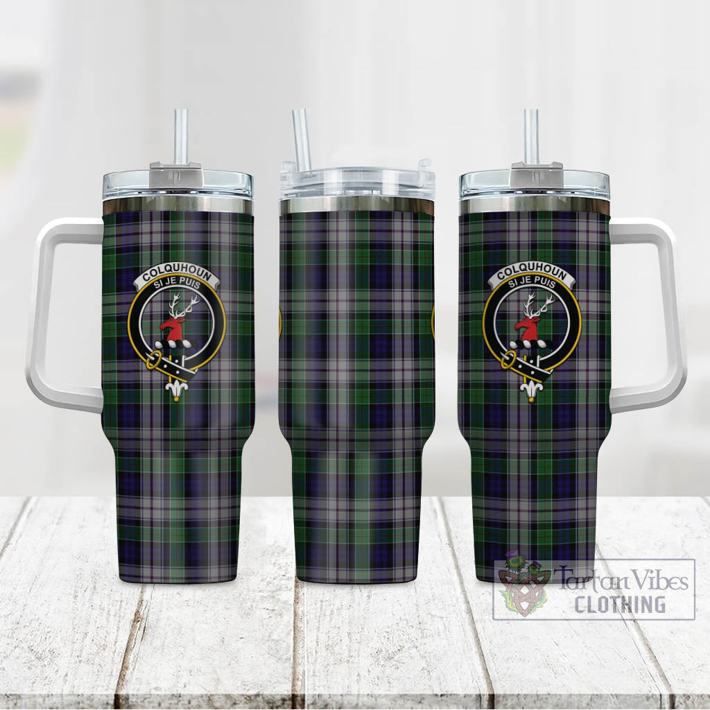 Tartan Vibes Clothing Colquhoun Dress Tartan and Family Crest Tumbler with Handle