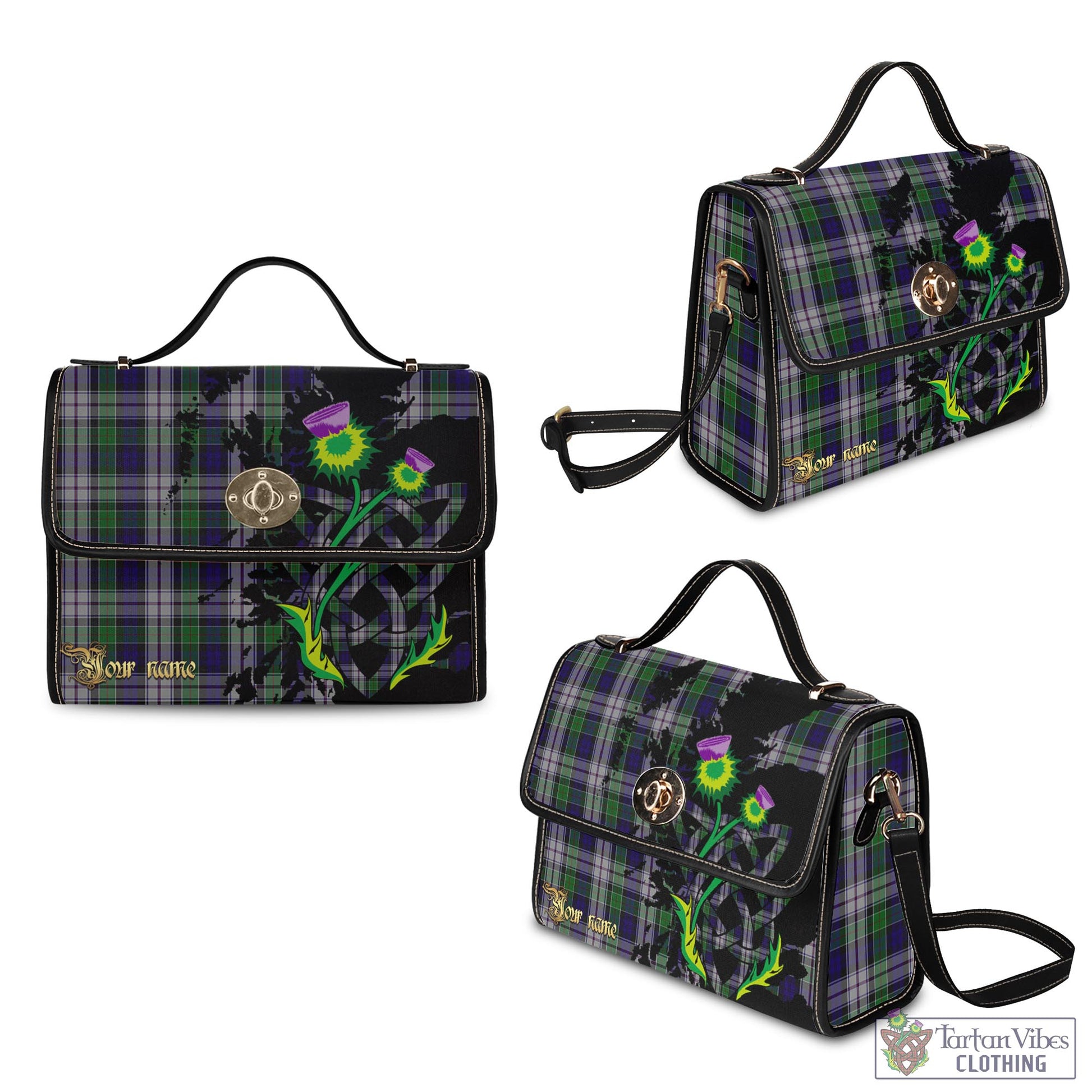 Tartan Vibes Clothing Colquhoun Dress Tartan Waterproof Canvas Bag with Scotland Map and Thistle Celtic Accents