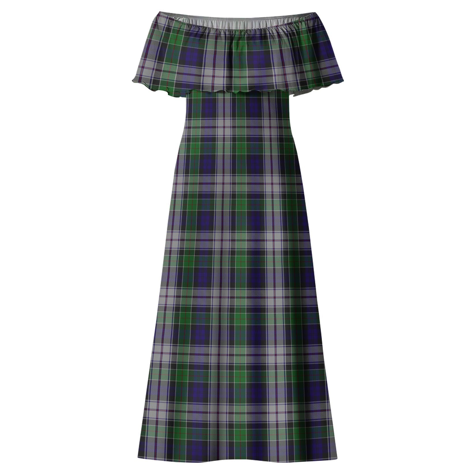 Colquhoun Dress Tartan Off Shoulder Long Dress - Tartanvibesclothing