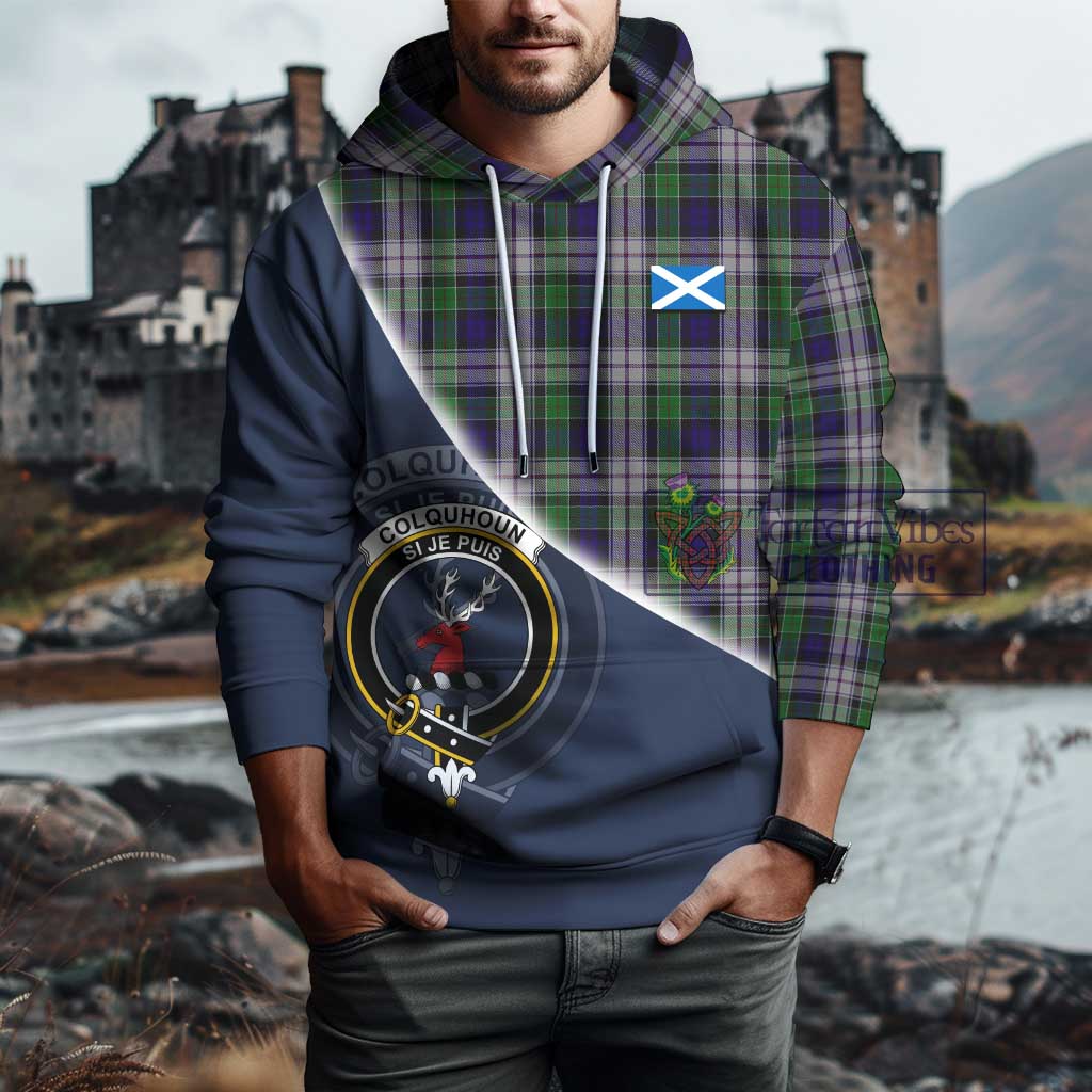 Tartan Vibes Clothing Colquhoun Dress Tartan Hoodie with Personalised National Flag and Family Crest Half Style