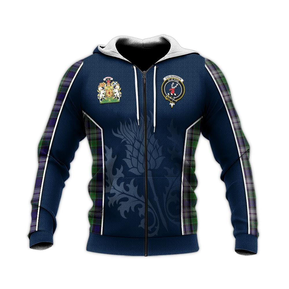 Tartan Vibes Clothing Colquhoun Dress Tartan Knitted Hoodie with Family Crest and Scottish Thistle Vibes Sport Style