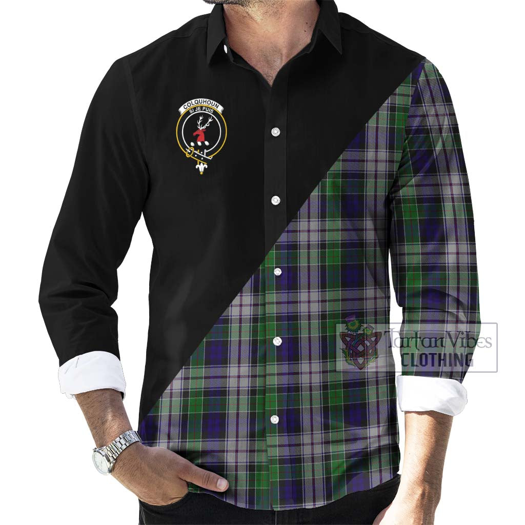 Tartan Vibes Clothing Colquhoun Dress Tartan Long Sleeve Button Shirt with Family Crest and Military Logo Style