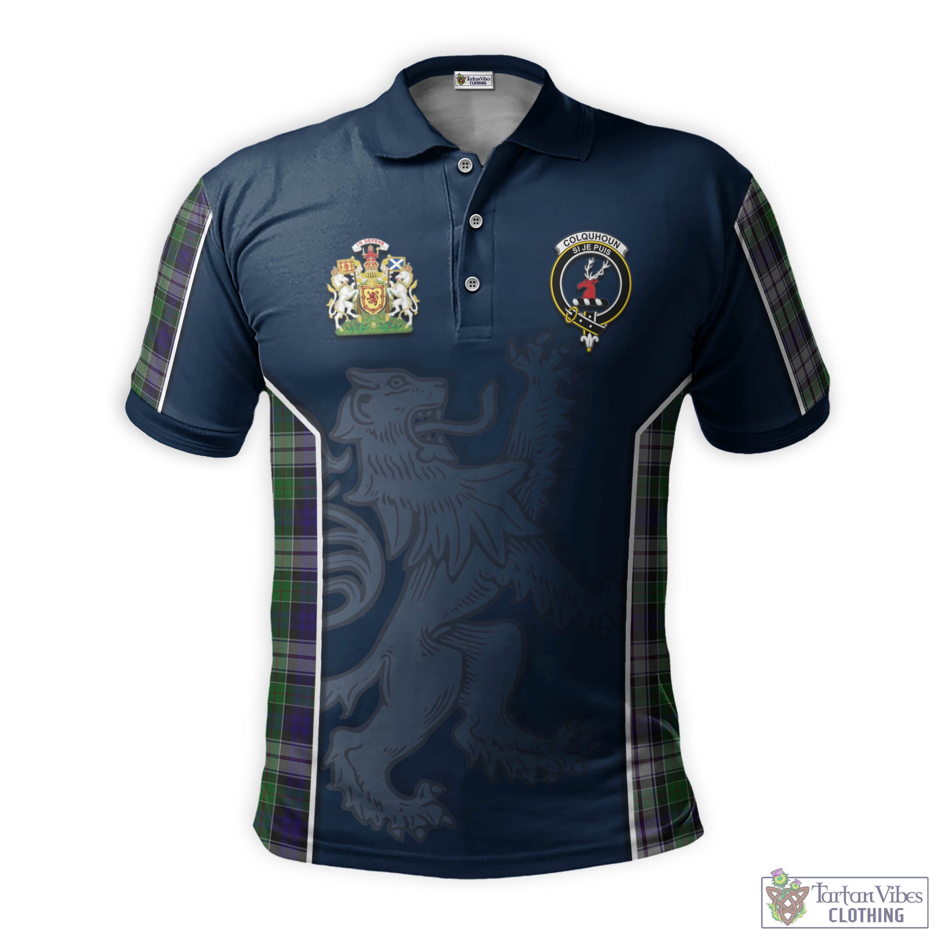 Tartan Vibes Clothing Colquhoun Dress Tartan Men's Polo Shirt with Family Crest and Lion Rampant Vibes Sport Style