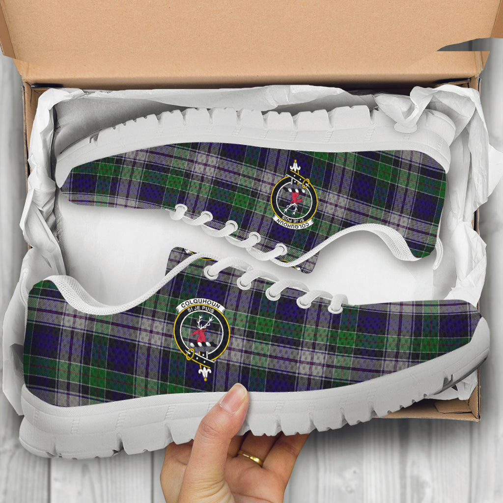 Colquhoun Dress Tartan Sneakers with Family Crest - Tartan Vibes Clothing