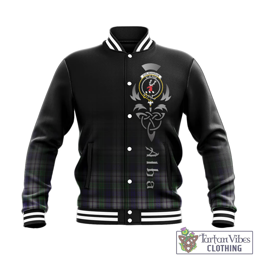 Tartan Vibes Clothing Colquhoun Dress Tartan Baseball Jacket Featuring Alba Gu Brath Family Crest Celtic Inspired