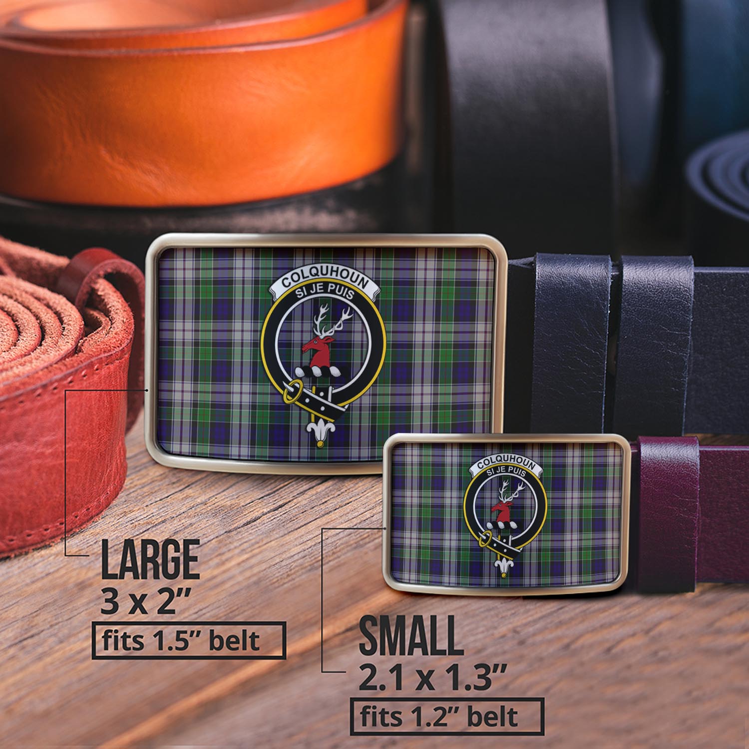 Colquhoun Dress Tartan Belt Buckles with Family Crest - Tartan Vibes Clothing